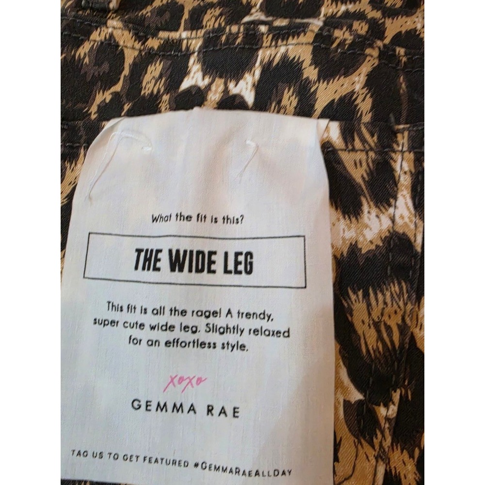 Gemma Rae USA Leopard Print Mid-Rise Wide Leg Jeans NWT Size 00 Ultra Stretch - Picture 8 of 9
